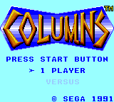 Columns title screen for Sega Game Gear